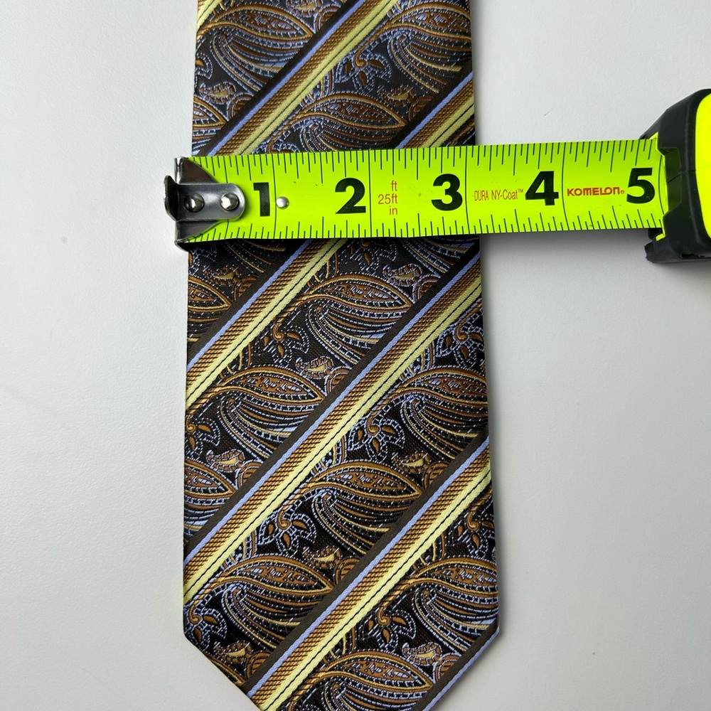 Bill Robinson Mens Paisley Stripe Tie Brown Gold Blue Formal Necktie - Picture 9 of 11